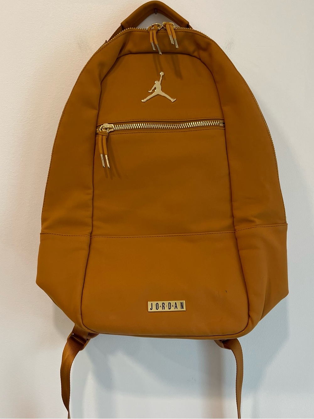 Nike Air Jordan Collaborator Nubuck Backpack School Bag Tan with Gold Hardware